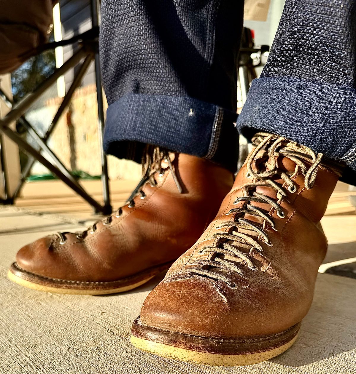 Photo by Bedrock on March 18, 2026 of the Oldspeed MFG Wholecut Monkey in Horween Natural Chromexcel.