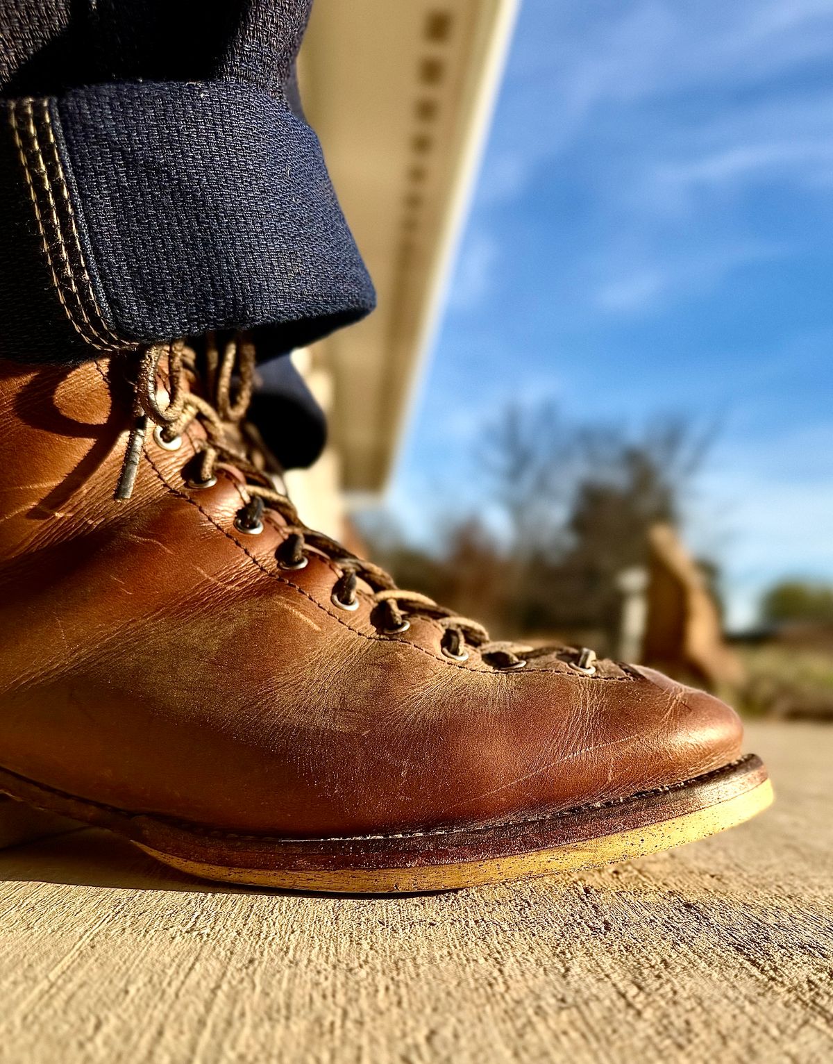 Photo by Bedrock on March 18, 2026 of the Oldspeed MFG Wholecut Monkey in Horween Natural Chromexcel.