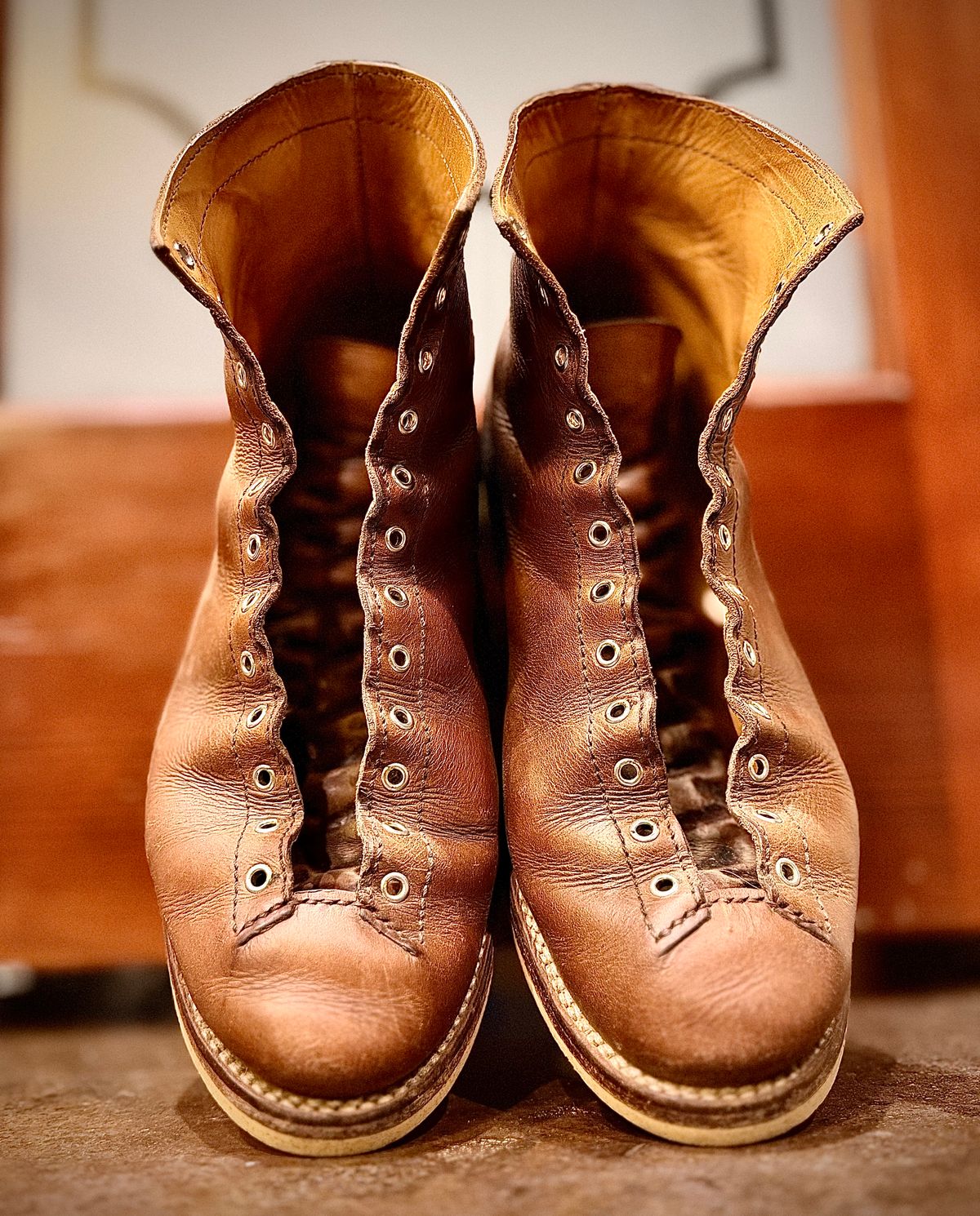 Photo by Bedrock on March 31, 2026 of the Oldspeed MFG Wholecut Monkey in Horween Natural Chromexcel.