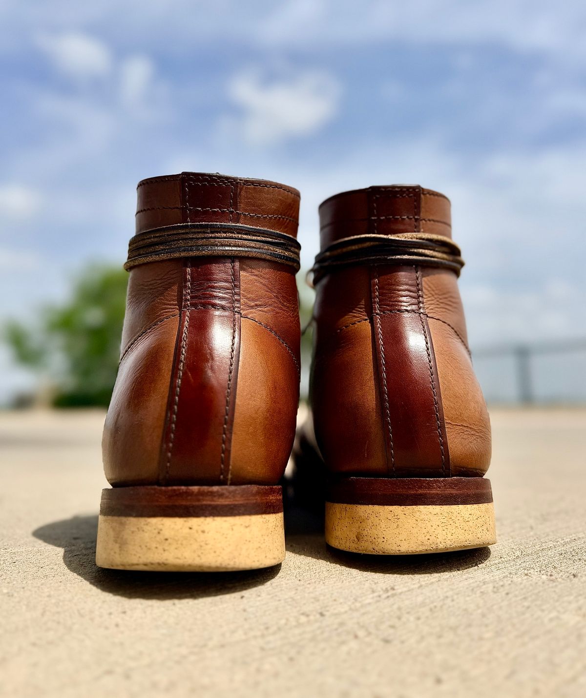 Photo by Bedrock on April 1, 2026 of the Oldspeed MFG Wholecut Monkey in Horween Natural Chromexcel.