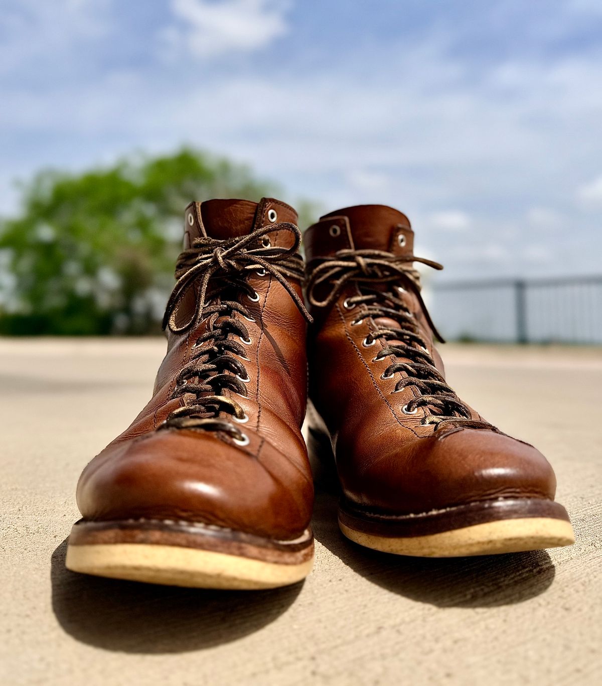 Photo by Bedrock on April 1, 2026 of the Oldspeed MFG Wholecut Monkey in Horween Natural Chromexcel.