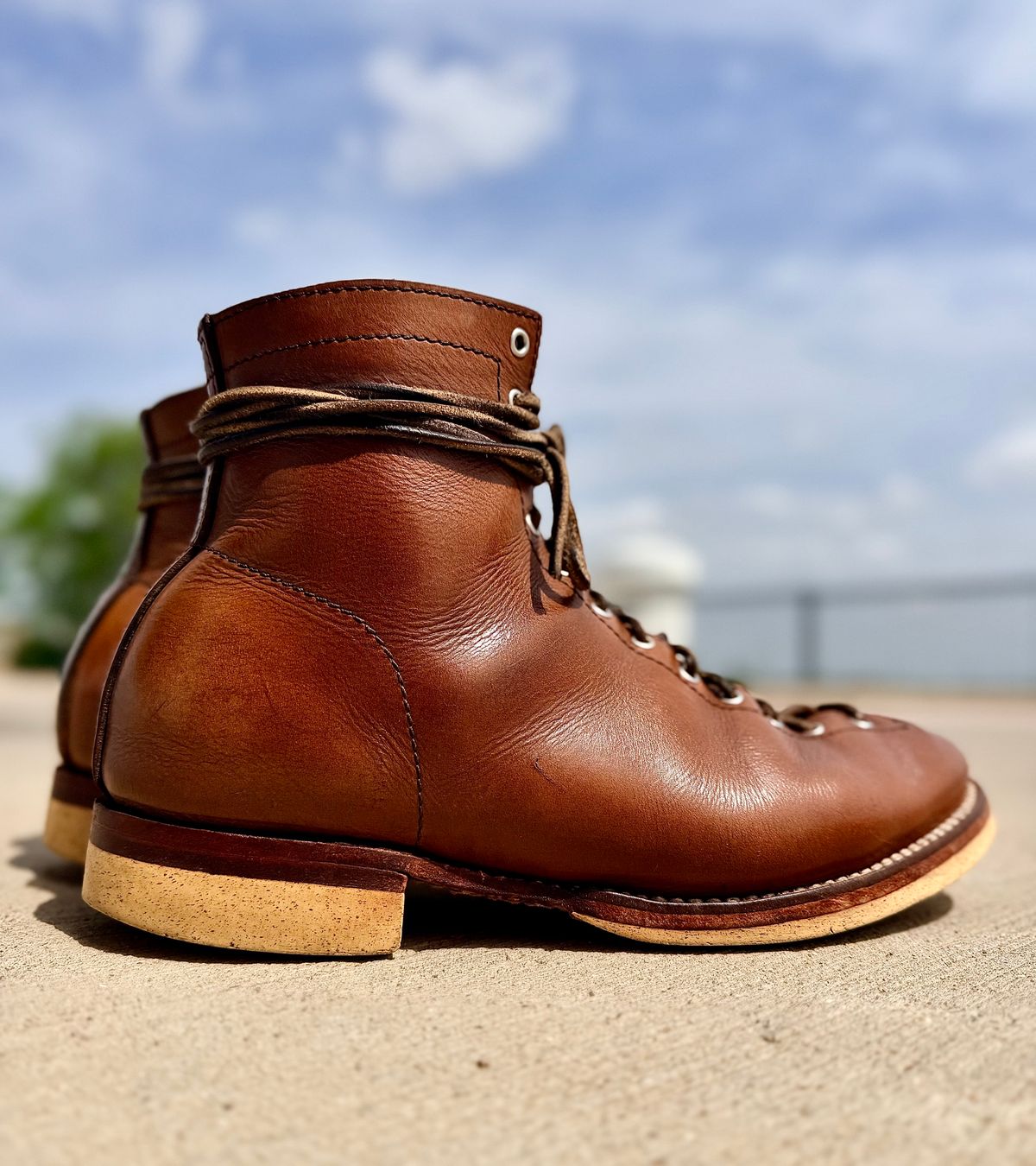 Photo by Bedrock on April 1, 2026 of the Oldspeed MFG Wholecut Monkey in Horween Natural Chromexcel.