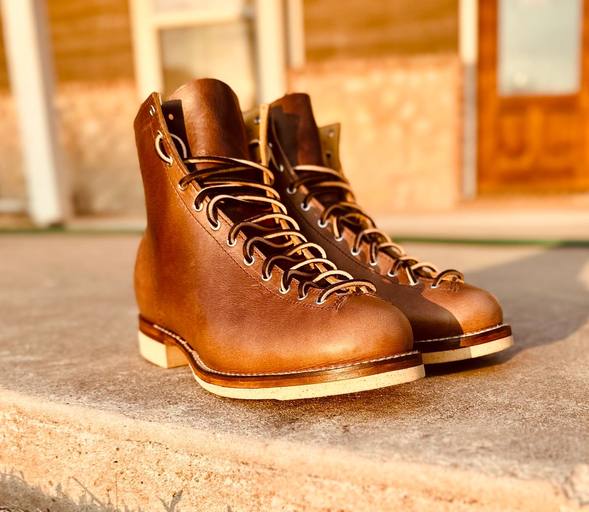 Photo by Bedrock on September 15, 2025 of the Oldspeed Wholecut Monkey in Horween Natural Chromexcel.