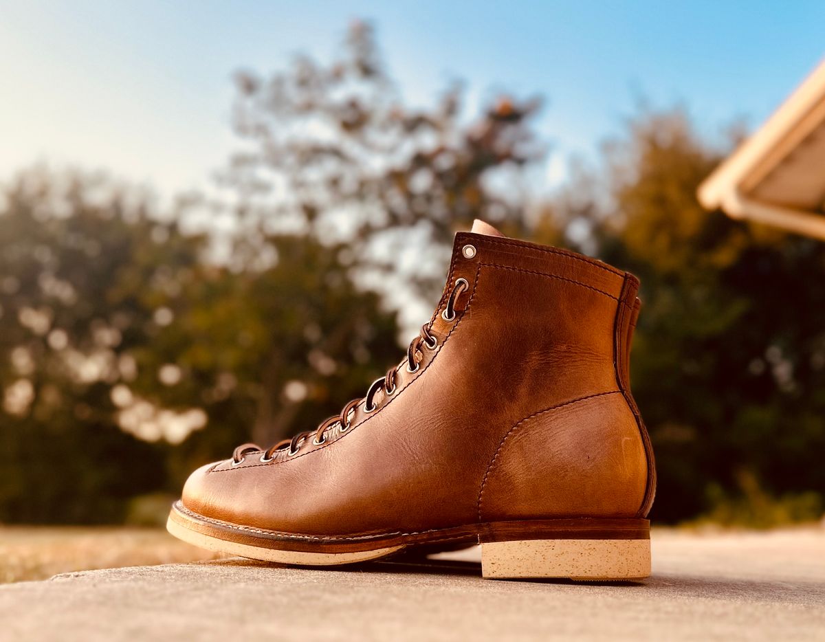 Photo by Bedrock on September 15, 2025 of the Oldspeed Wholecut Monkey in Horween Natural Chromexcel.