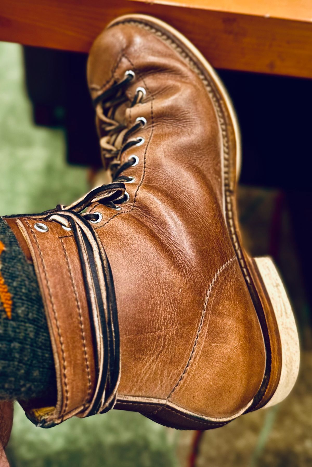 Photo by Bedrock on October 19, 2025 of the Oldspeed Wholecut Monkey in Horween Natural Chromexcel.