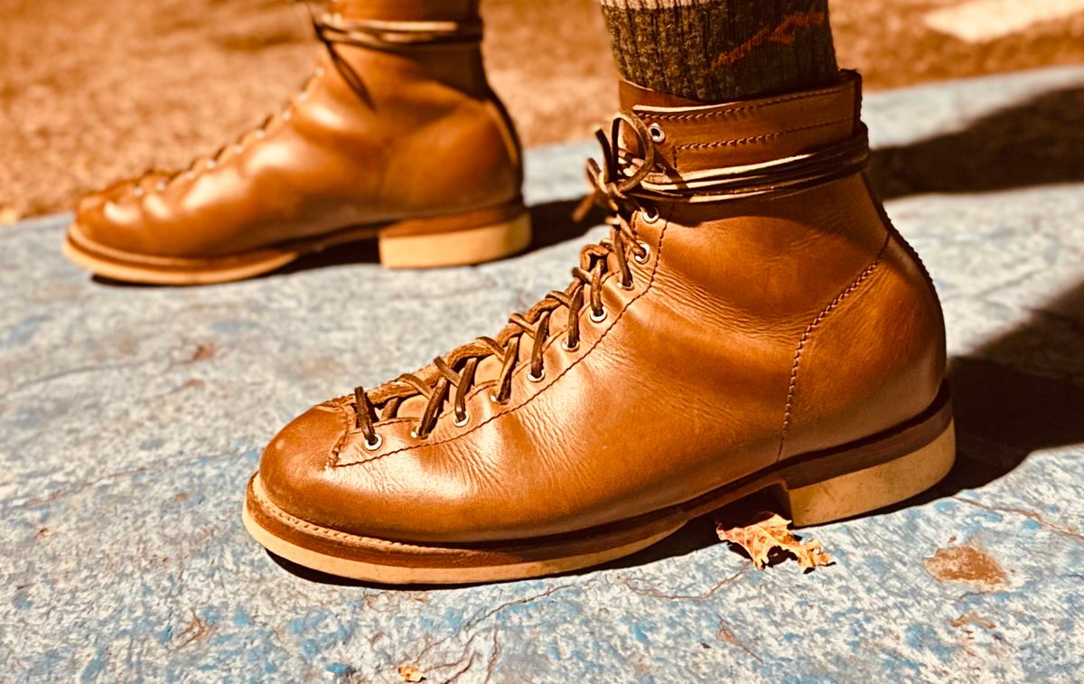 Photo by Bedrock on October 19, 2025 of the Oldspeed Wholecut Monkey in Horween Natural Chromexcel.