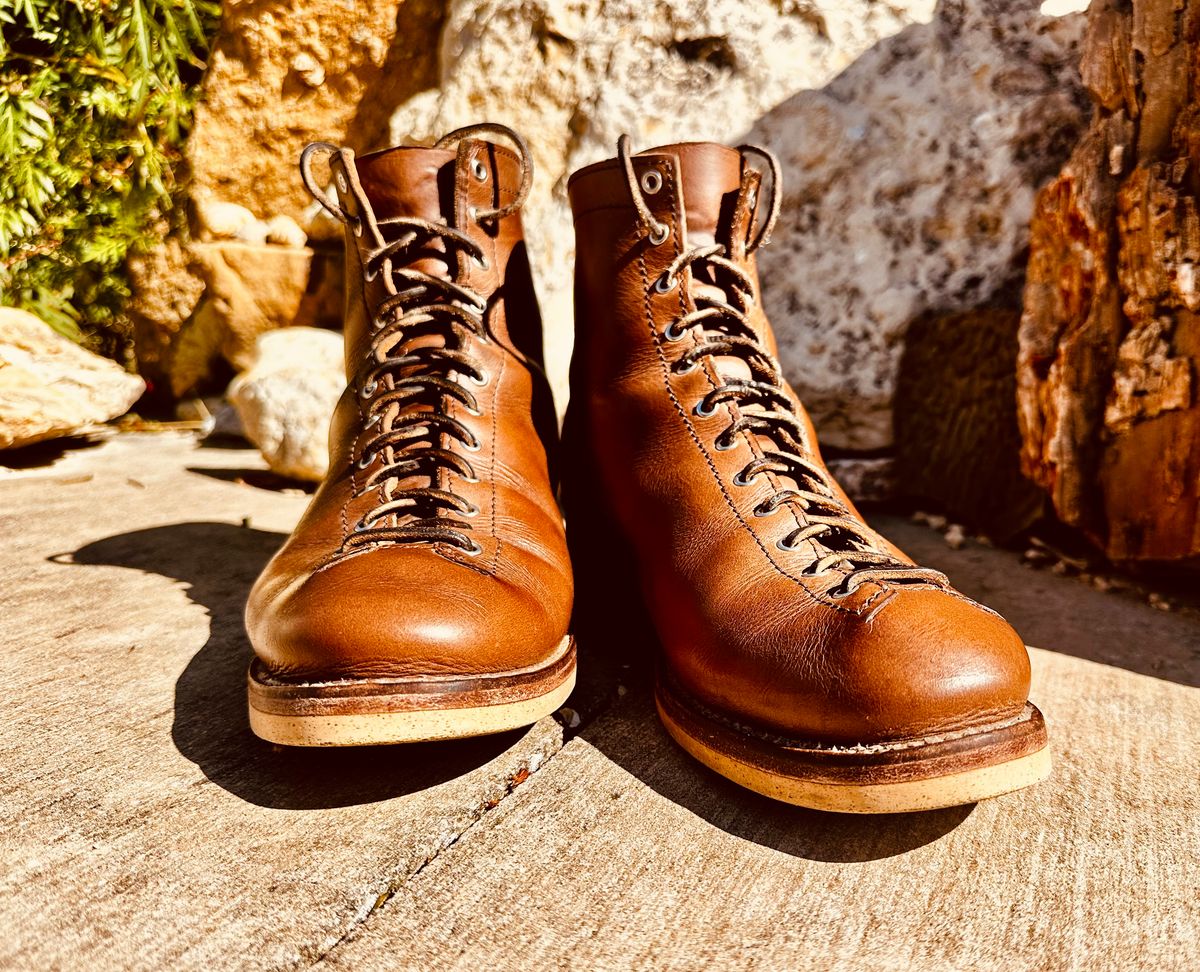 Photo by Bedrock on November 1, 2025 of the Oldspeed Wholecut Monkey in Horween Natural Chromexcel.