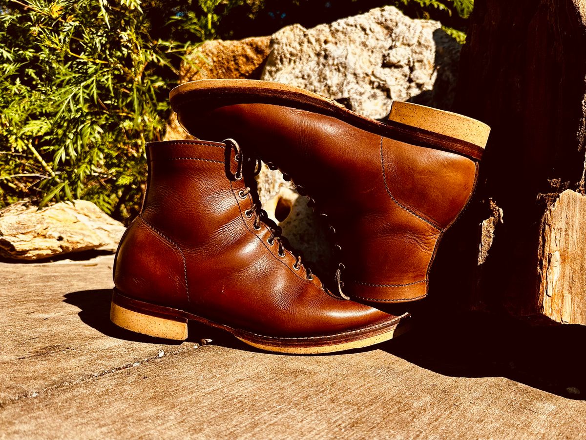 Photo by Bedrock on November 1, 2025 of the Oldspeed Wholecut Monkey in Horween Natural Chromexcel.