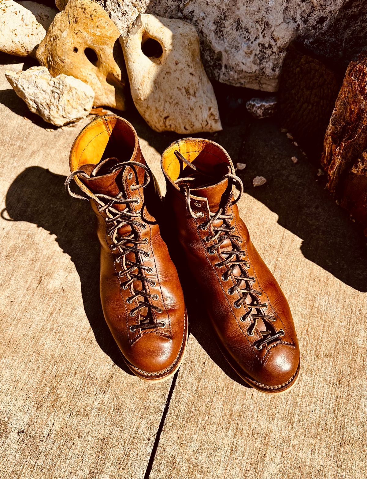 Photo by Bedrock on November 1, 2025 of the Oldspeed Wholecut Monkey in Horween Natural Chromexcel.