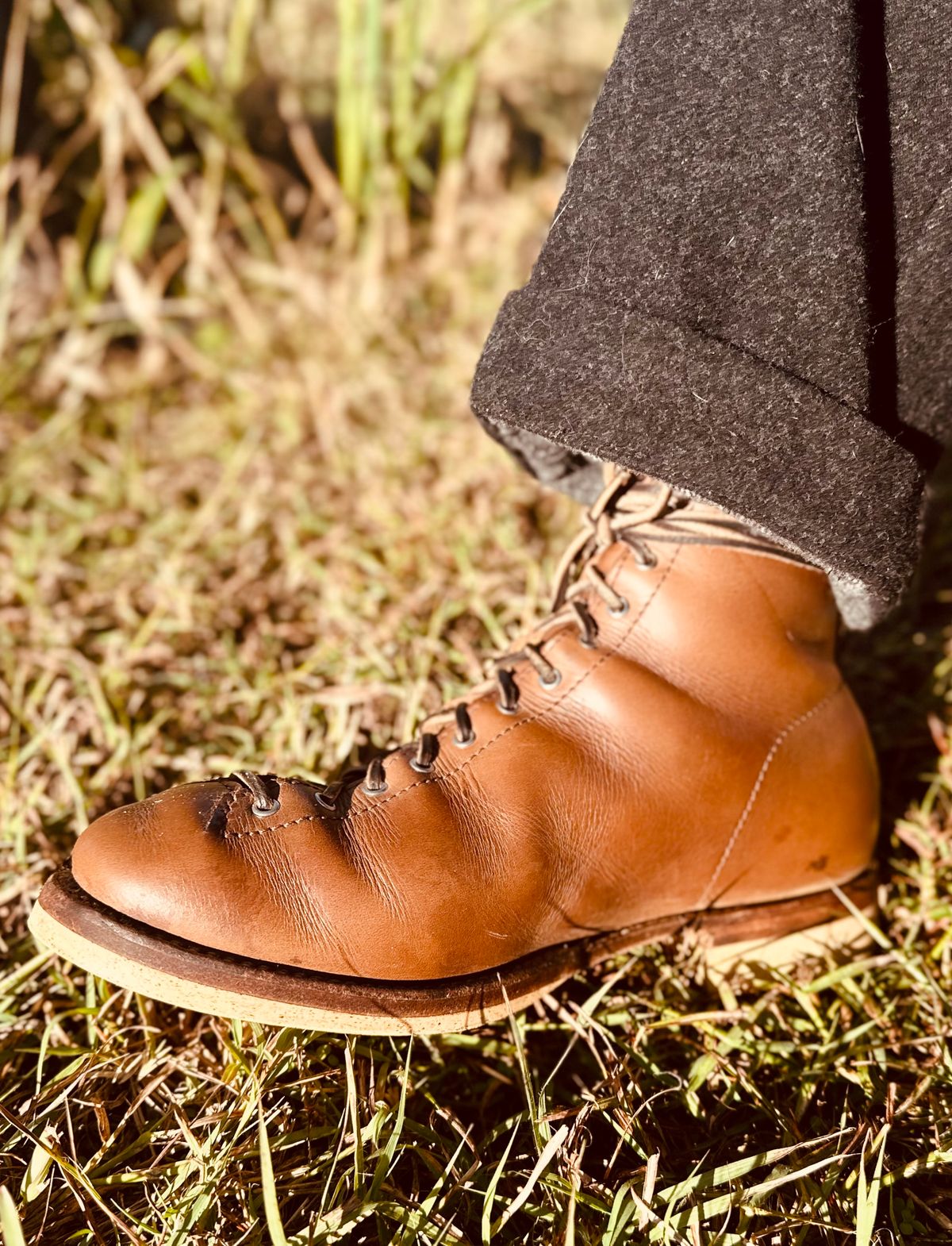 Photo by Bedrock on November 2, 2025 of the Oldspeed Wholecut Monkey in Horween Natural Chromexcel.