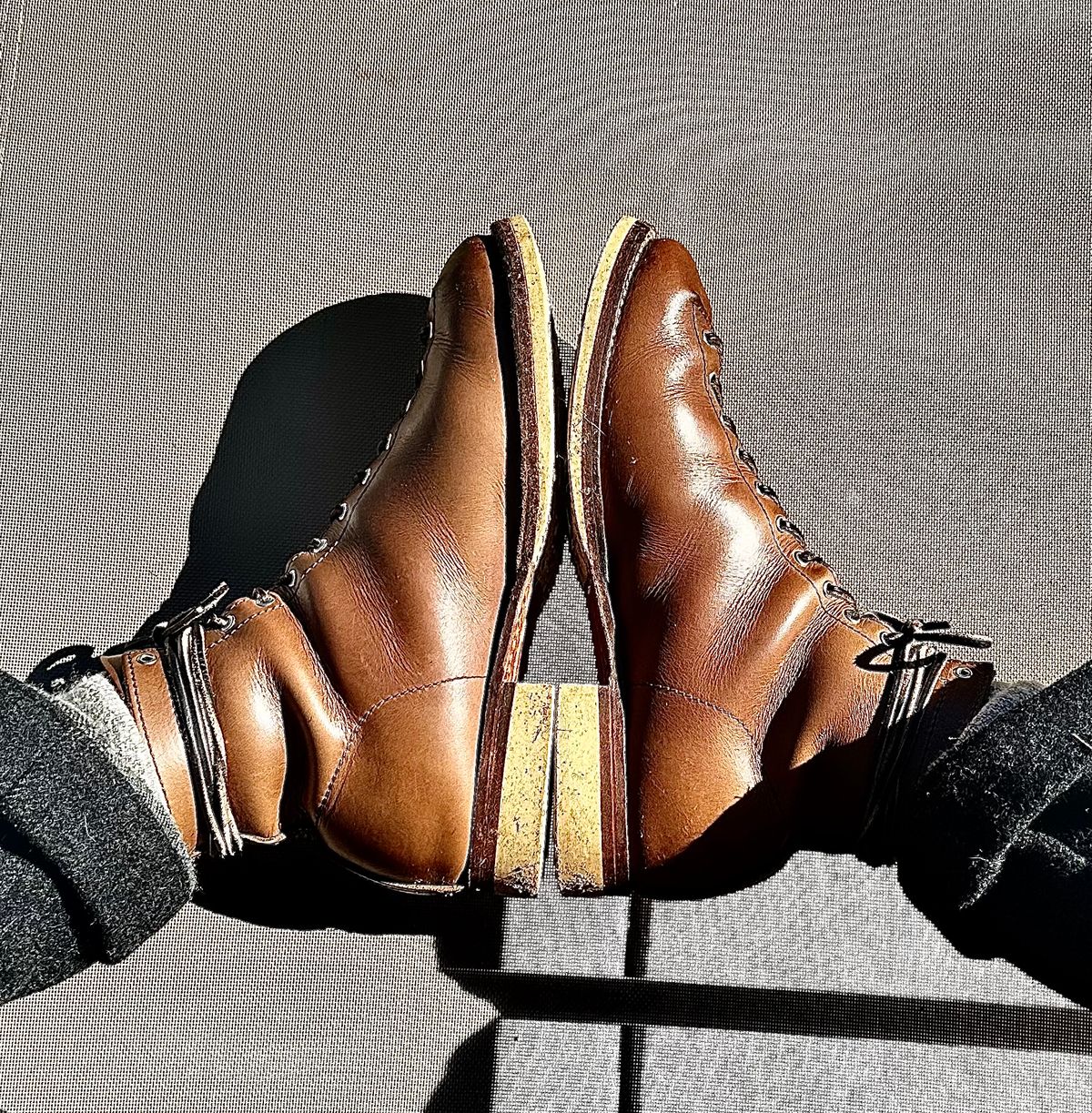 Photo by Bedrock on November 2, 2025 of the Oldspeed Wholecut Monkey in Horween Natural Chromexcel.