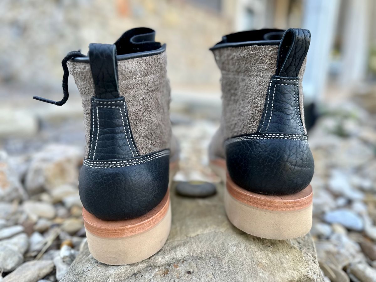 Photo by Bedrock on October 1, 2023 of the Frank's Boots Monkey Boot in Grey And Black Montana Bison.