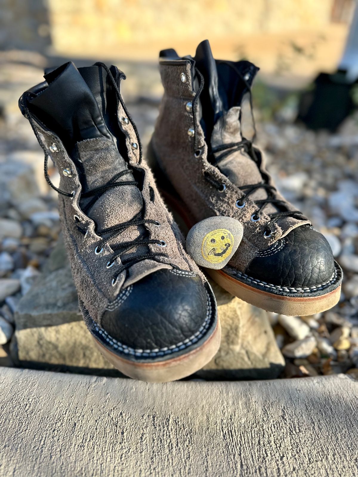 Photo by Bedrock on November 3, 2023 of the Frank's Boots Monkey Boot in Grey And Black Montana Bison.