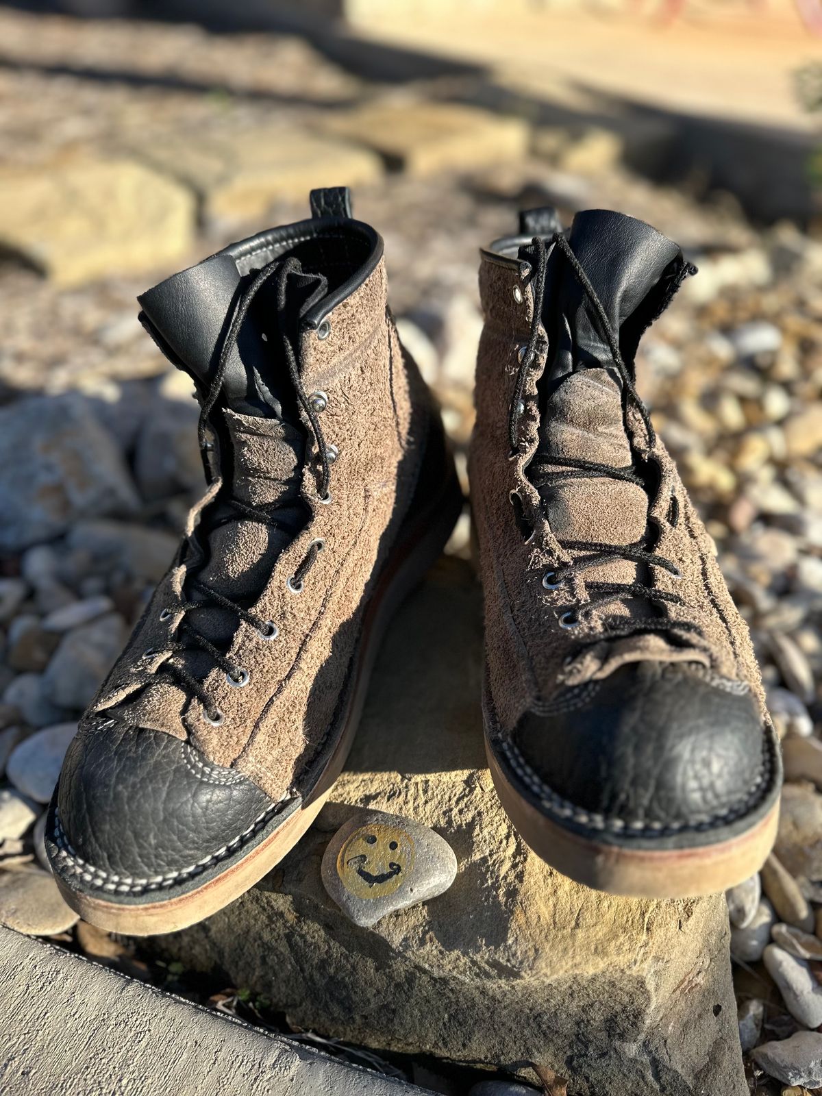 Photo by Bedrock on December 2, 2023 of the Frank's Boots Monkey Boot in Grey And Black Montana Bison.