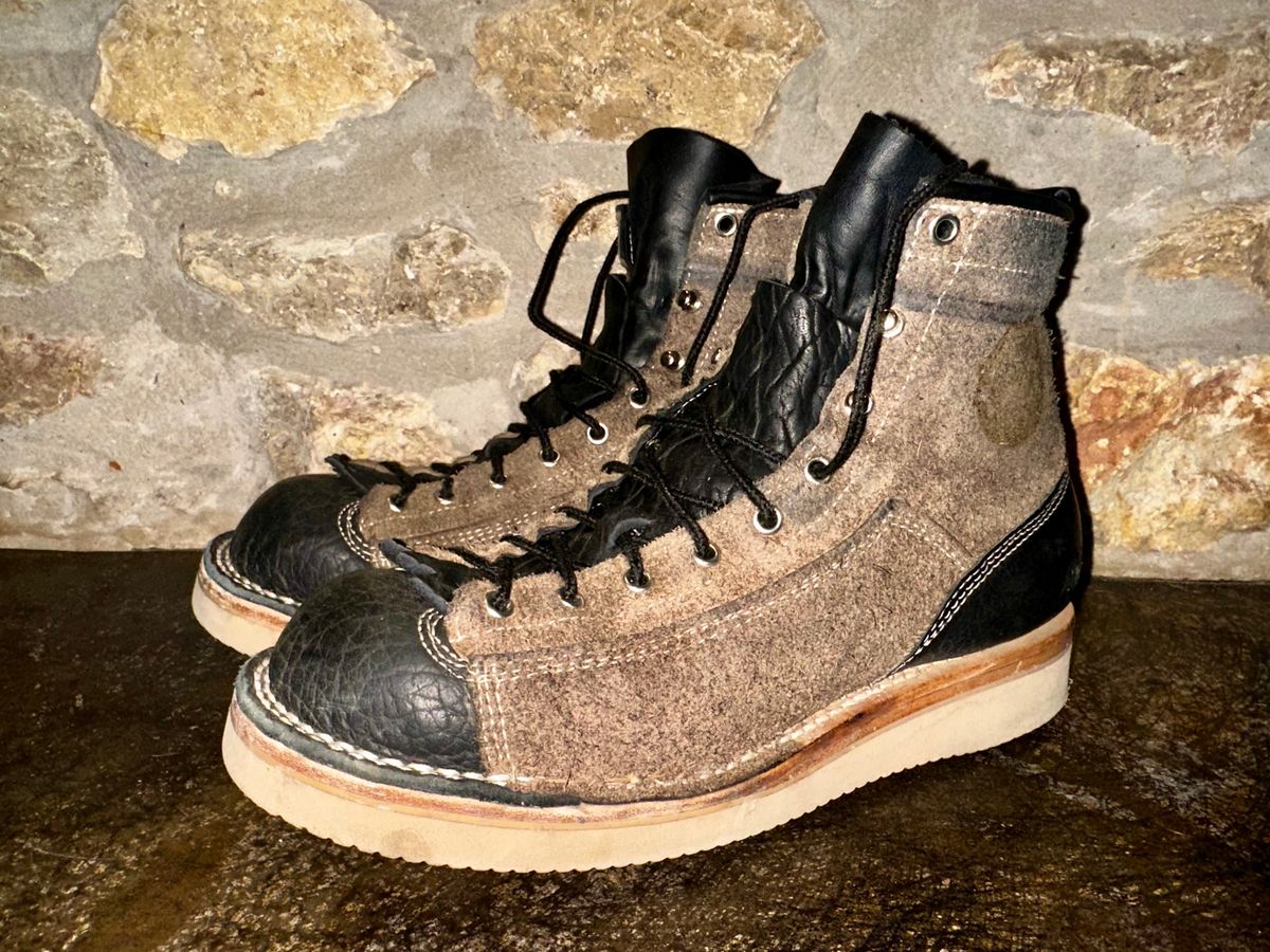 Photo by Bedrock on February 2, 2024 of the Frank's Boots Monkey Boot in Grey And Black Montana Bison.