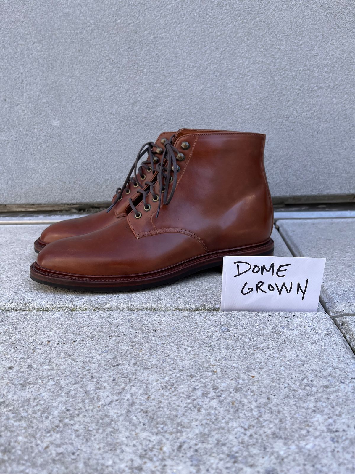 Photo by uglyshoes on November 3, 2023 of the Grant Stone Edward Boot in Horween Honey Glazed Shell Cordovan.