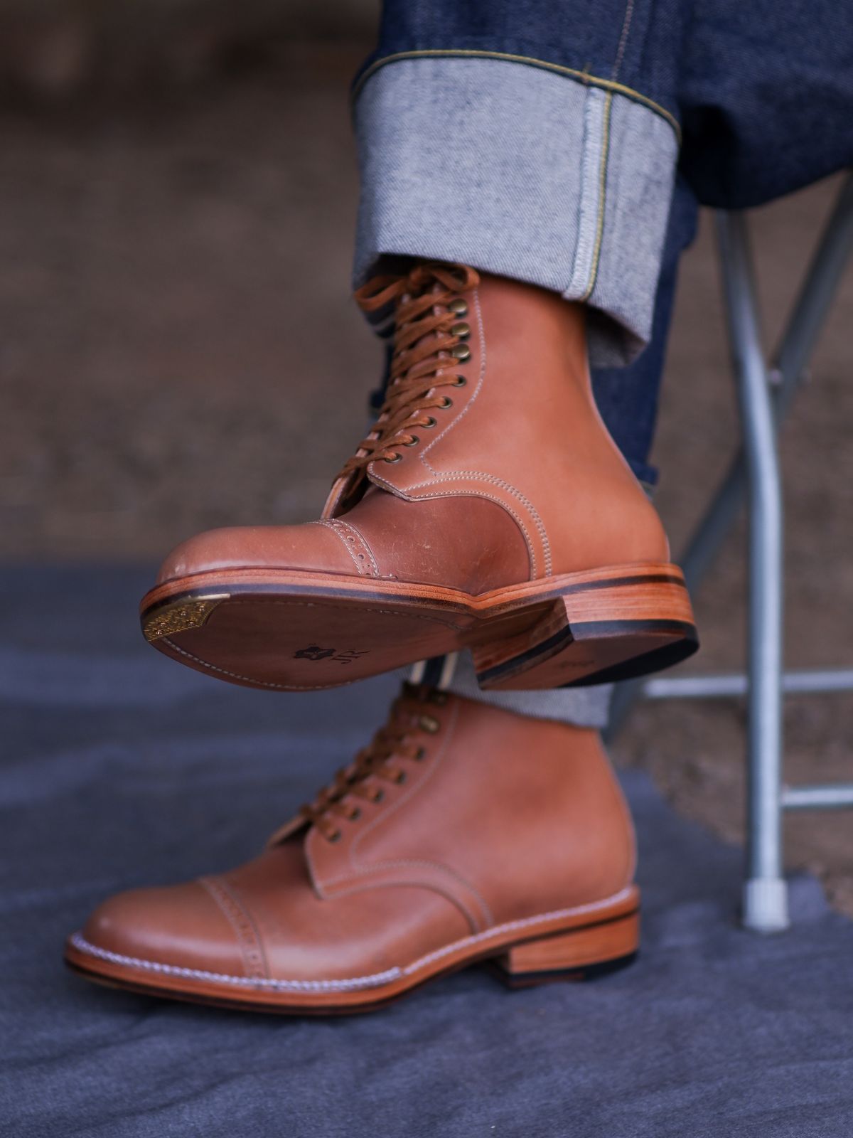Photo by redfishjoefish on October 7, 2023 of the Midas Journey Derby Boot in Horween Unglazed Natural Shell Cordovan.
