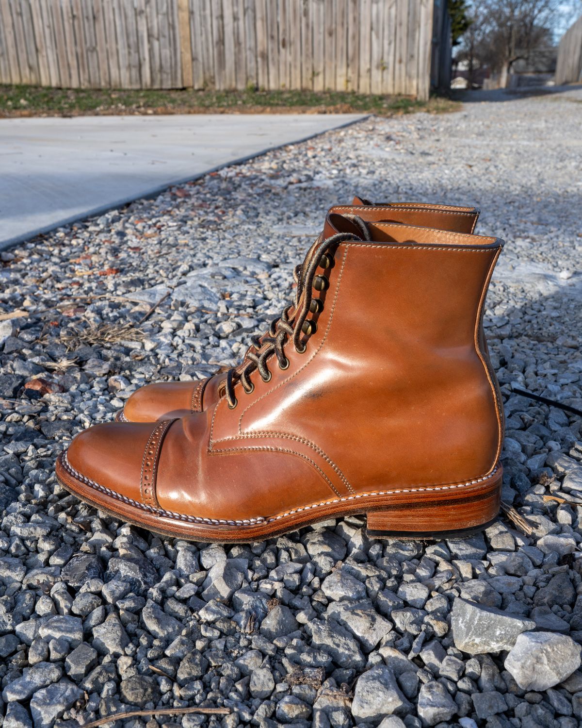 Photo by redfishjoefish on January 3, 2024 of the Midas Journey Derby Boot in Horween Unglazed Natural Shell Cordovan.