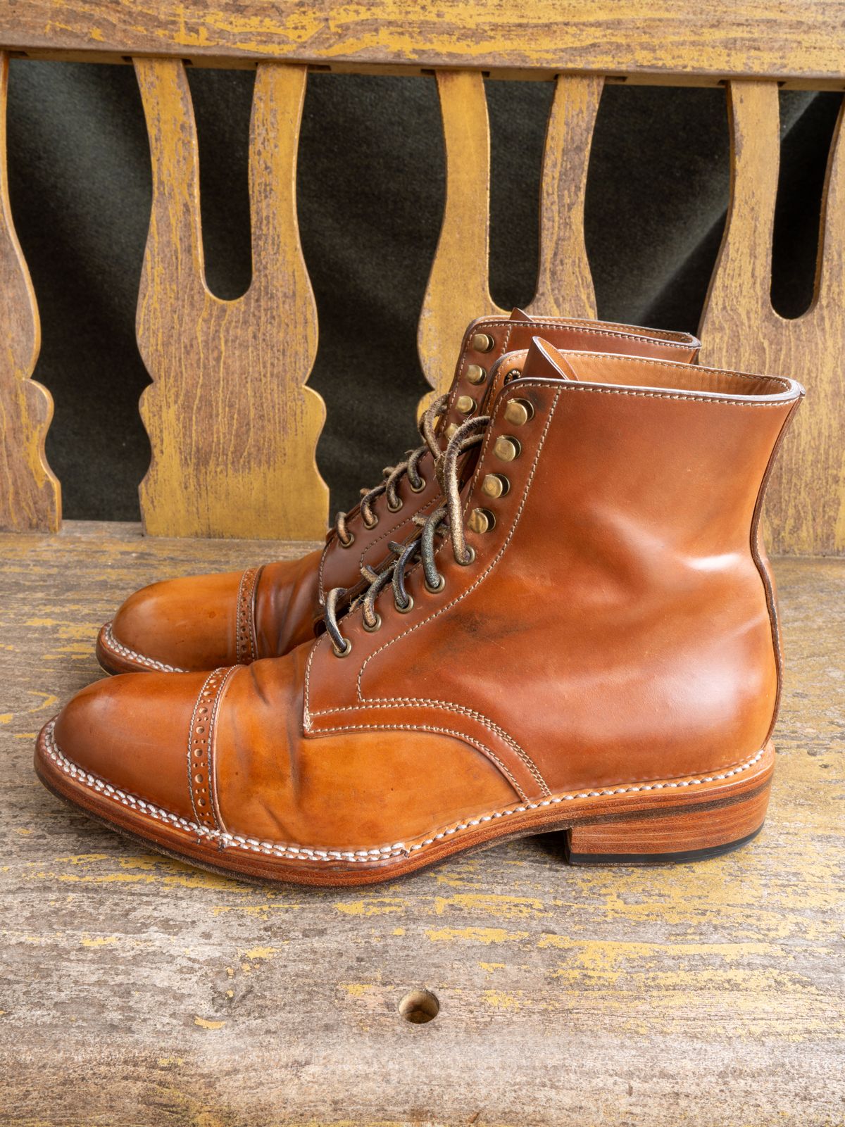 Photo by redfishjoefish on March 3, 2024 of the Midas Journey Derby Boot in Horween Unglazed Natural Shell Cordovan.