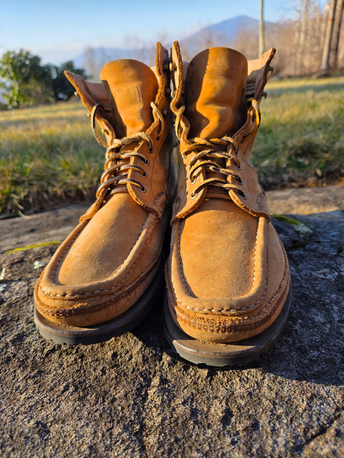 Photo by redfishjoefish on January 5, 2026 of the Russell Moccasin Co. Joe's PH Premier Build in S.B. Foot Peco Chamois.