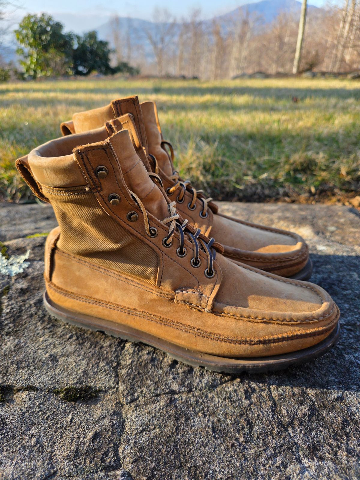 Photo by redfishjoefish on January 5, 2026 of the Russell Moccasin Co. Joe's PH Premier Build in S.B. Foot Peco Chamois.