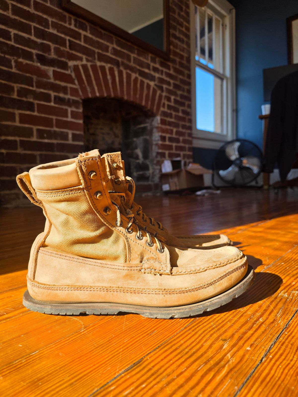 Photo by redfishjoefish on February 1, 2026 of the Russell Moccasin Co. Joe's PH Premier Build in S.B. Foot Peco Chamois.