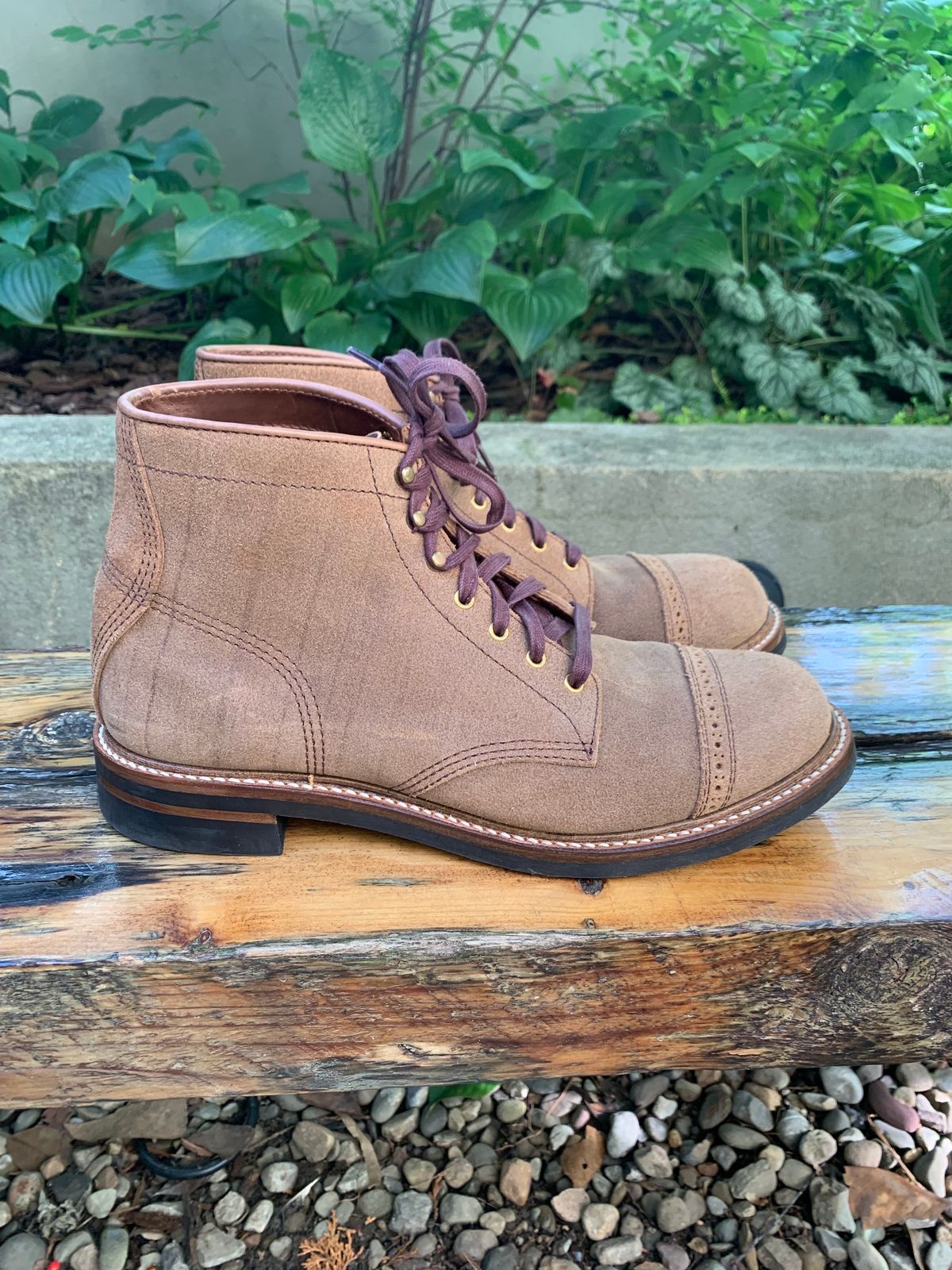 Photo by Way2Jeff on October 1, 2023 of the John Lofgren Combat Boots in Horween Natural Chromexcel Roughout.