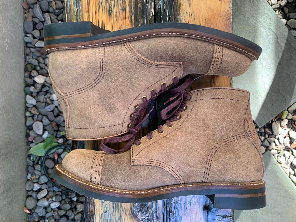 Photo by Way2Jeff on October 1, 2023 of the John Lofgren Combat Boots in Horween Natural Chromexcel Roughout.