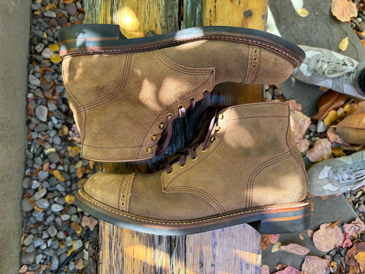 Photo by Way2Jeff on November 5, 2023 of the John Lofgren Combat Boots in Horween Natural Chromexcel Roughout.