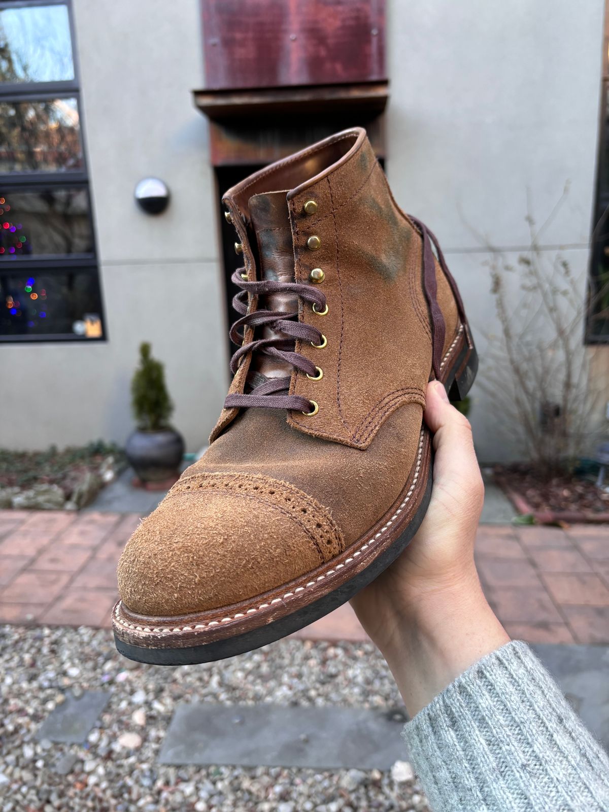 Photo by Way2Jeff on January 5, 2024 of the John Lofgren Combat Boots in Horween Natural Chromexcel Roughout.