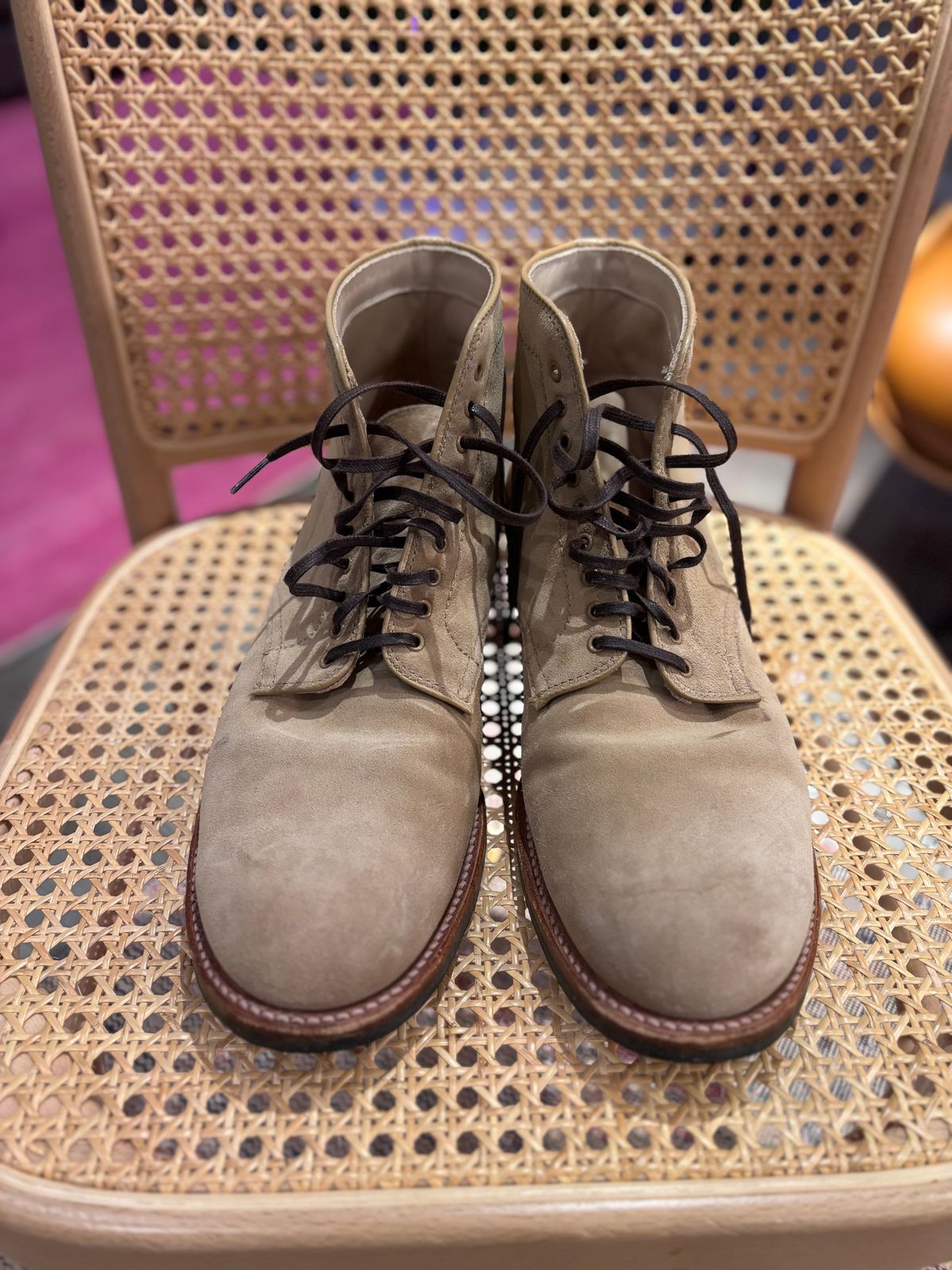 Photo by Way2Jeff on January 5, 2025 of the Alden x Brogue Boondocker Boot in Tan Suede.