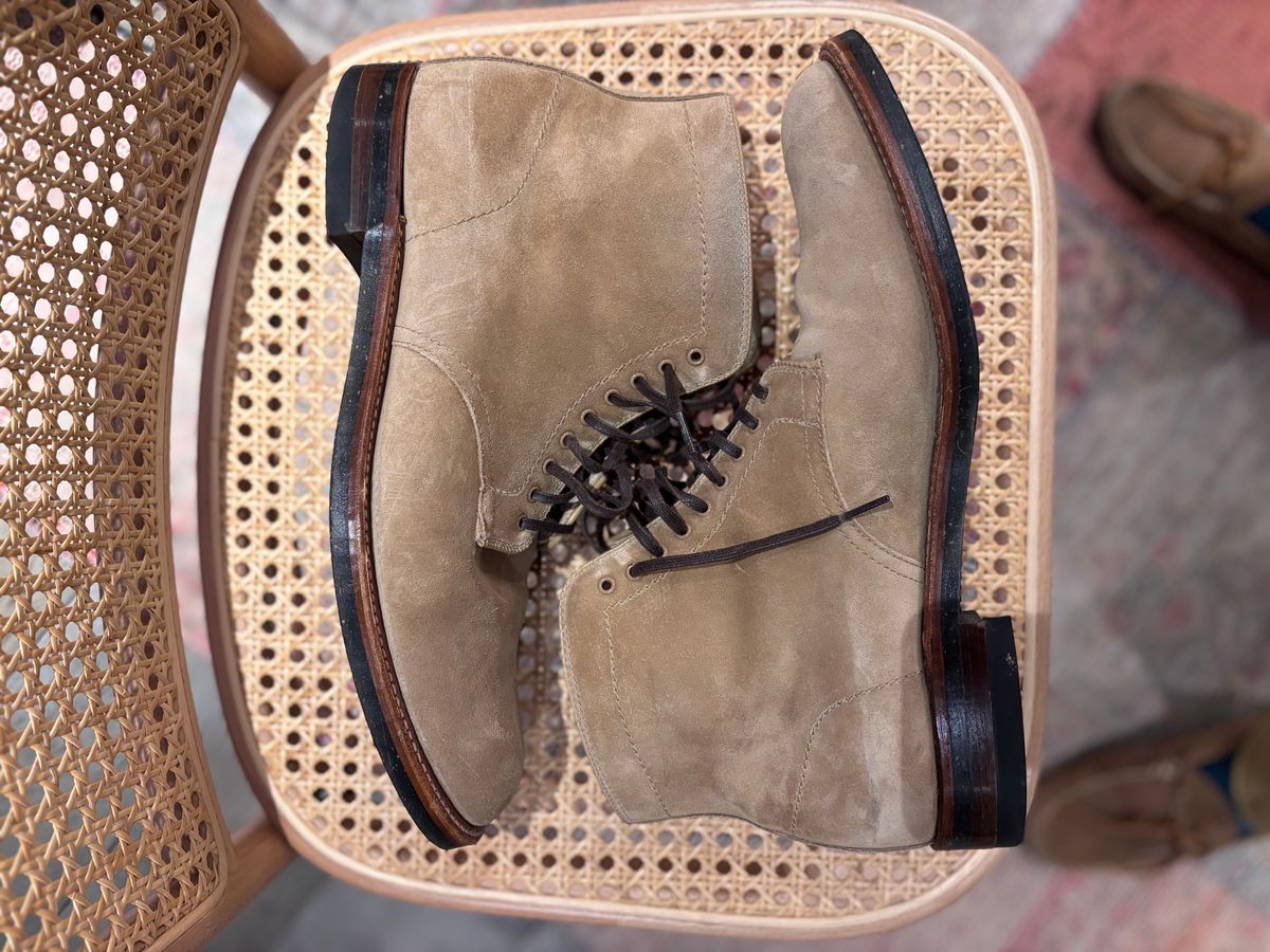 Photo by Way2Jeff on January 5, 2025 of the Alden x Brogue Boondocker Boot in Tan Suede.