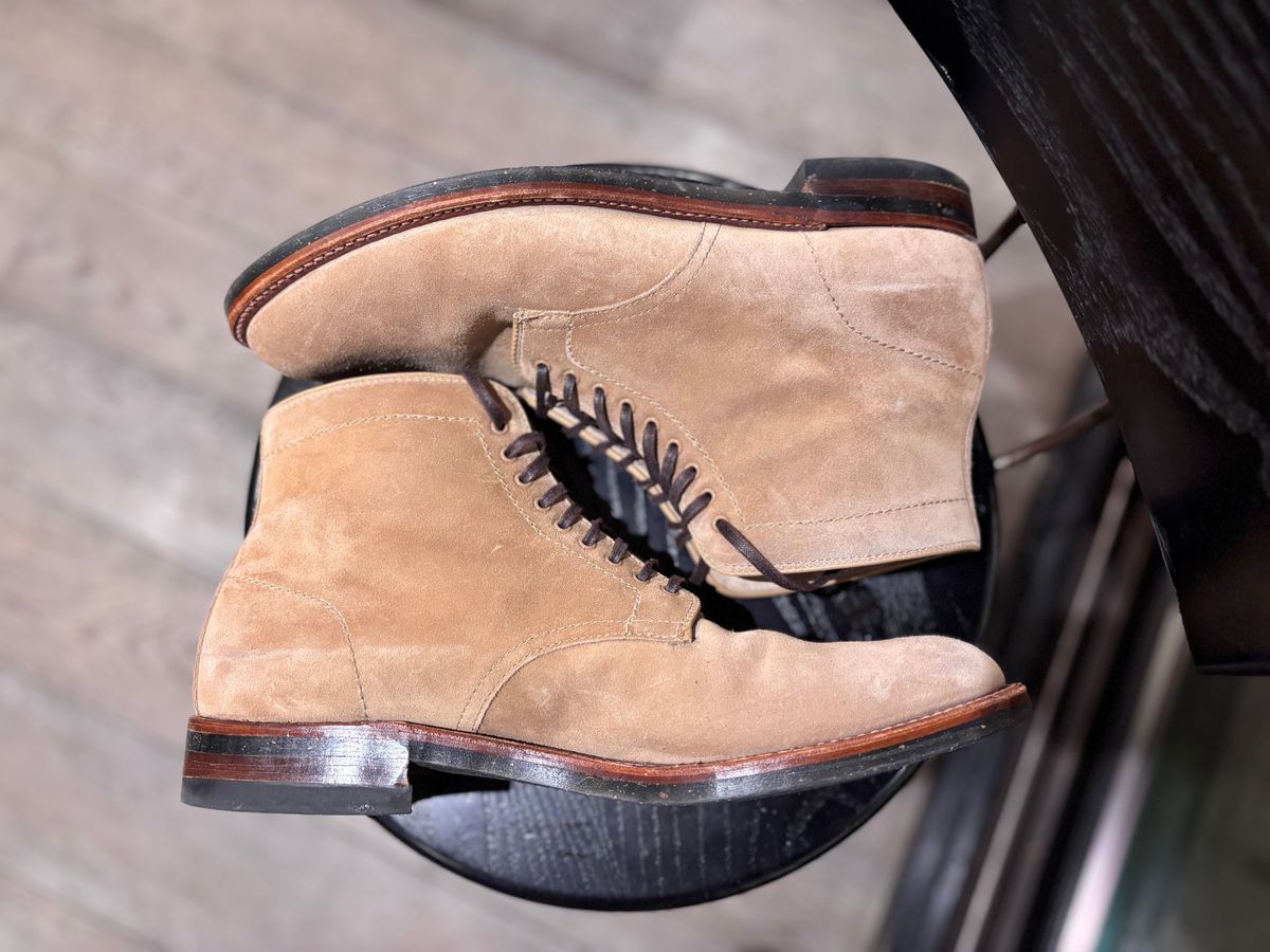 Photo by Way2Jeff on February 5, 2025 of the Alden x Brogue Boondocker Boot in Tan Suede.