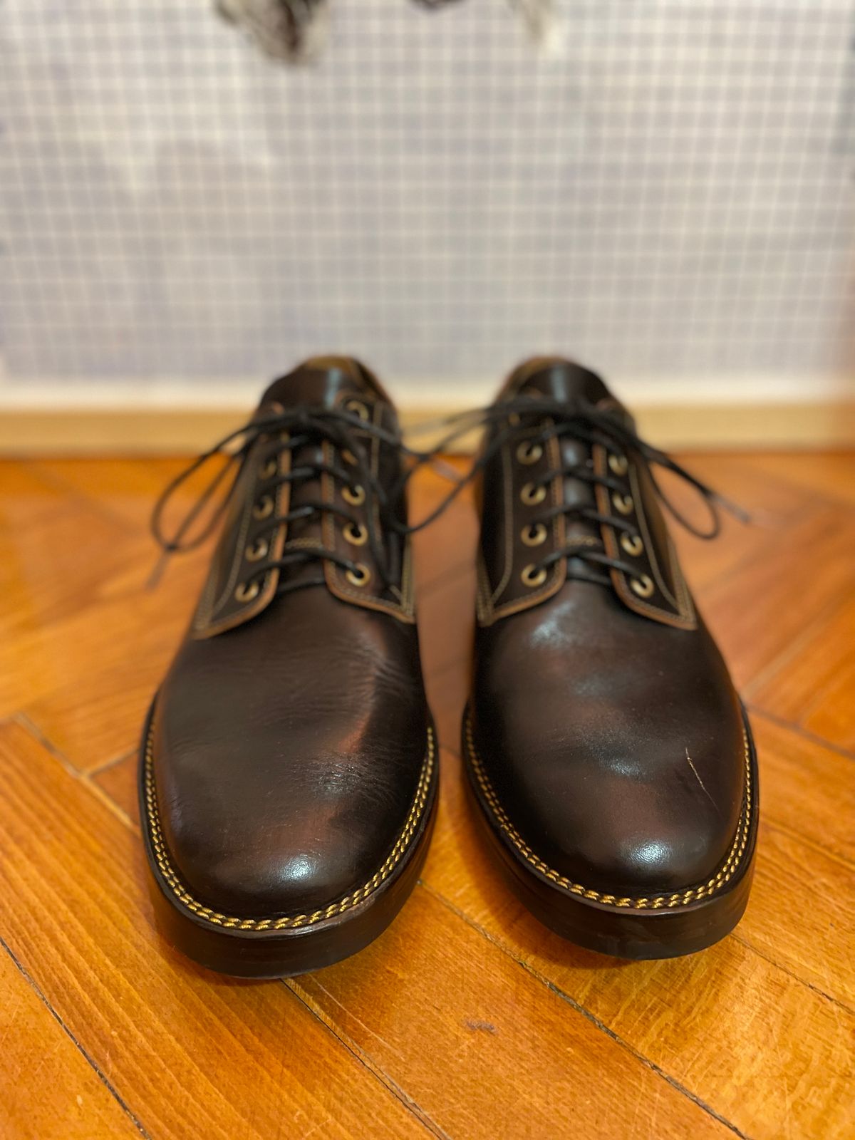 Photo by soleprofessor on October 1, 2023 of the Onderhoud LVL01 Derby Boot in Badalassi Carlo Cognac Minerva.