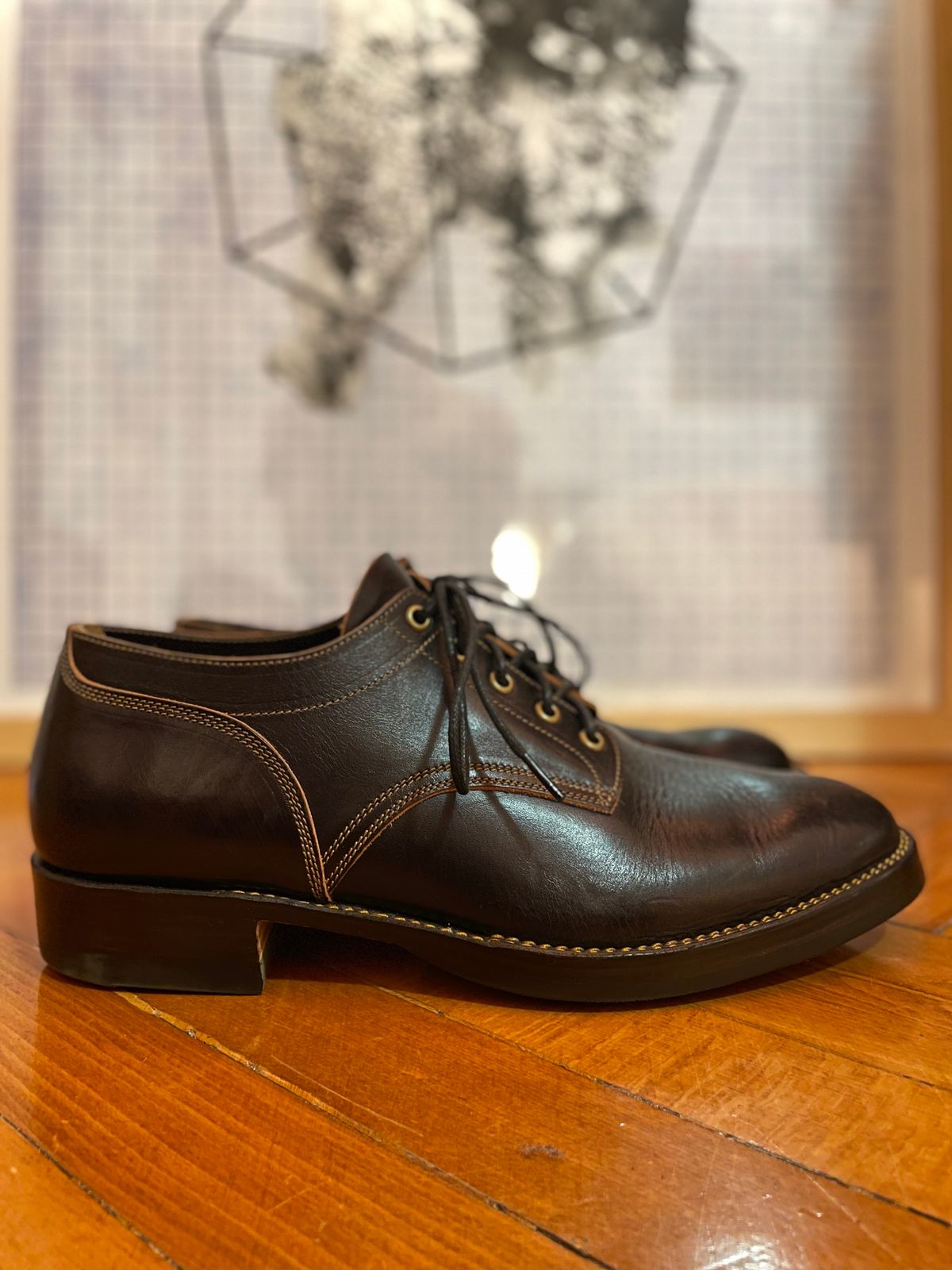 Photo by soleprofessor on October 1, 2023 of the Onderhoud LVL01 Derby Boot in Badalassi Carlo Cognac Minerva.