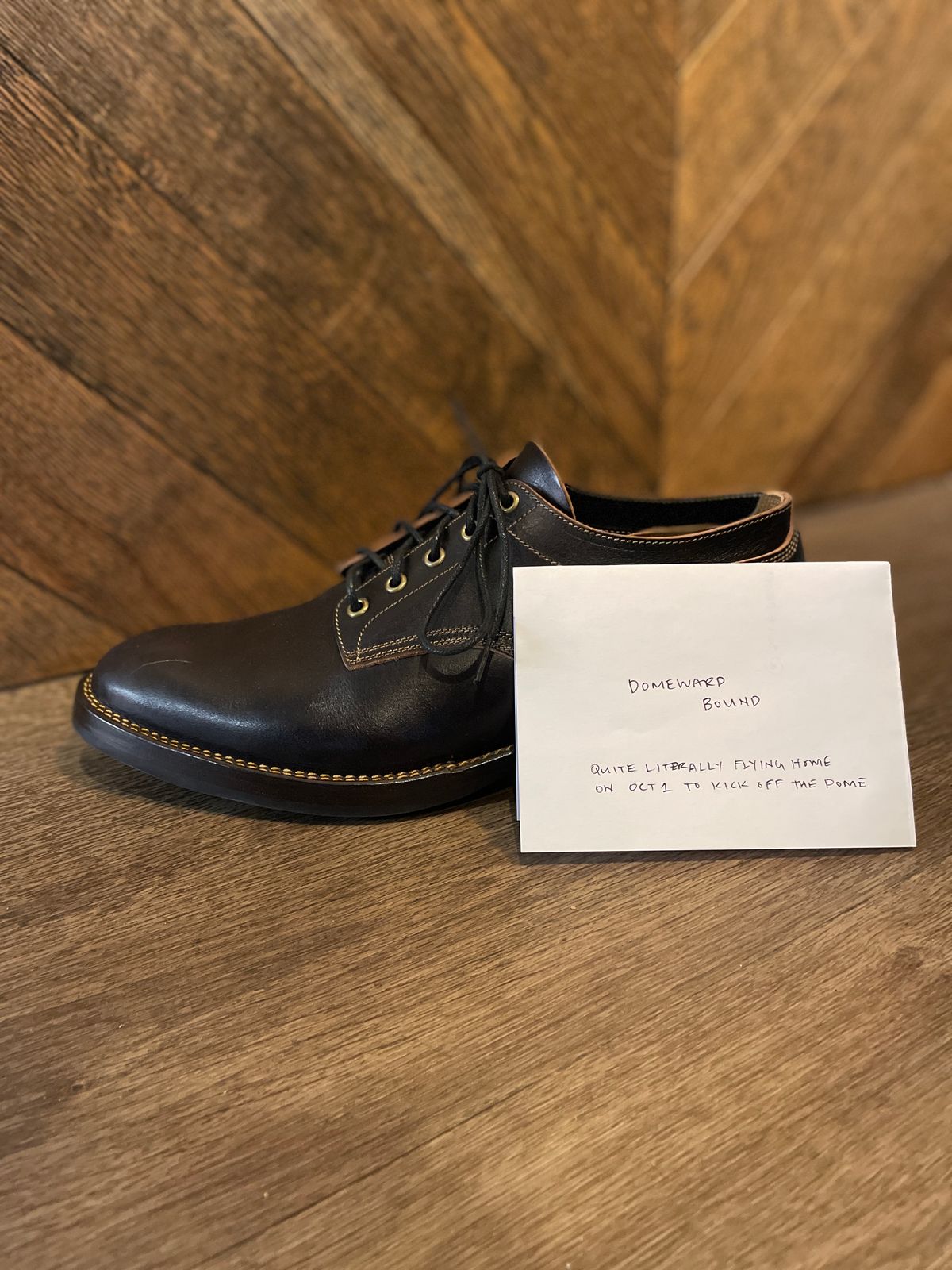 Photo by soleprofessor on October 1, 2023 of the Onderhoud LVL01 Derby Boot in Badalassi Carlo Cognac Minerva.