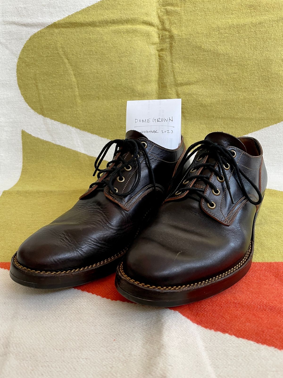 Photo by soleprofessor on November 4, 2023 of the Onderhoud LVL01 Derby Boot in Badalassi Carlo Cognac Minerva.