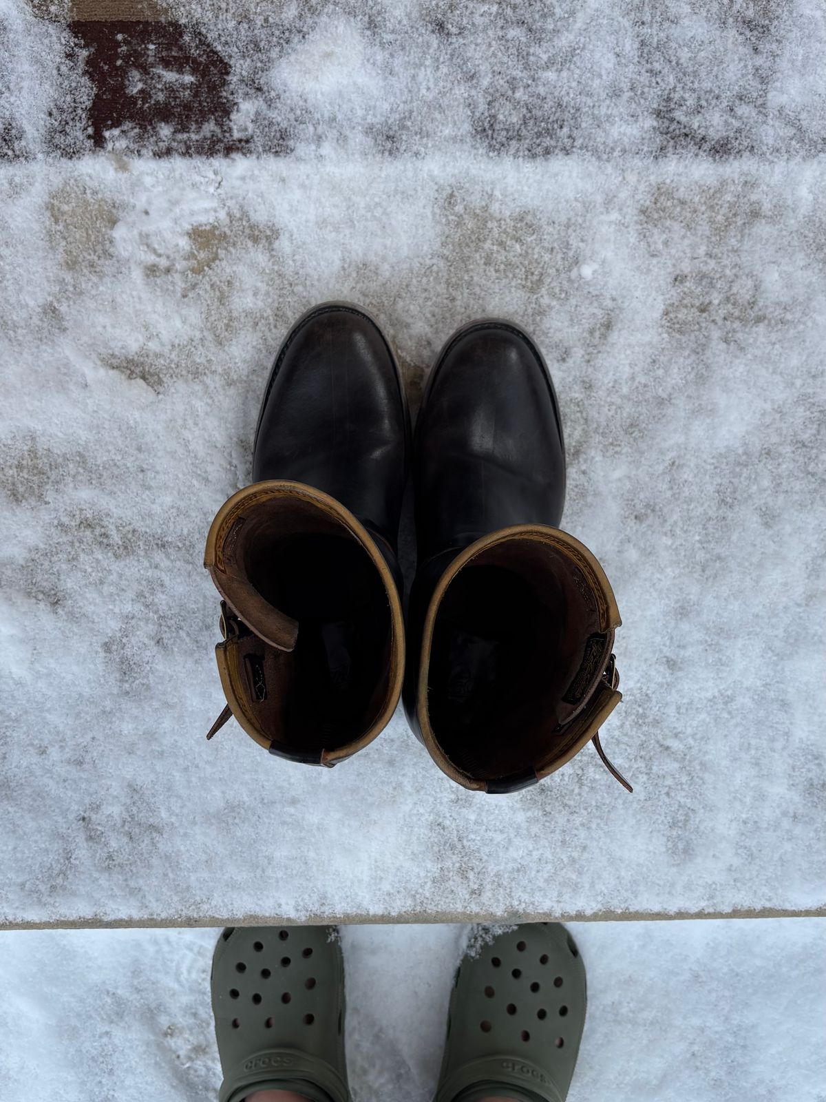 Photo by LastOfTheMohicans on January 3, 2026 of the Role Club Engineer Boots in Shinki Hand-Finished Black Horsehide.