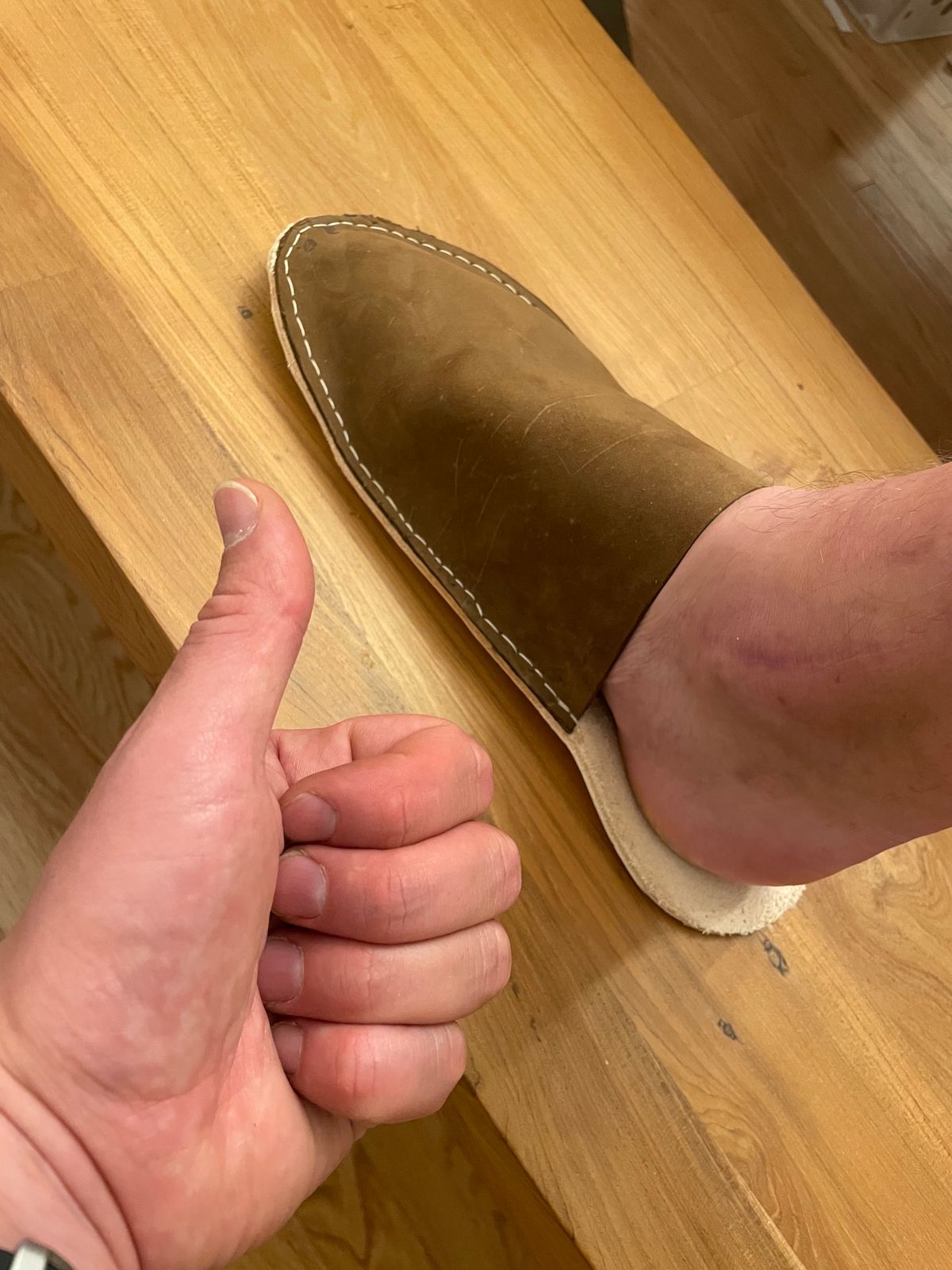 Photo by LastOfTheMohicans on October 6, 2023 of the Home Made Slipper in S.B. Foot Brown Spitfire.