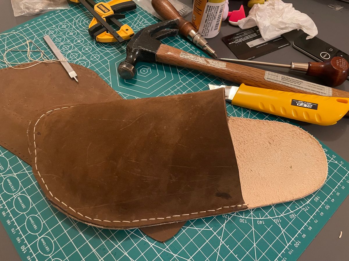 Photo by LastOfTheMohicans on October 6, 2023 of the Home Made Slipper in S.B. Foot Brown Spitfire.