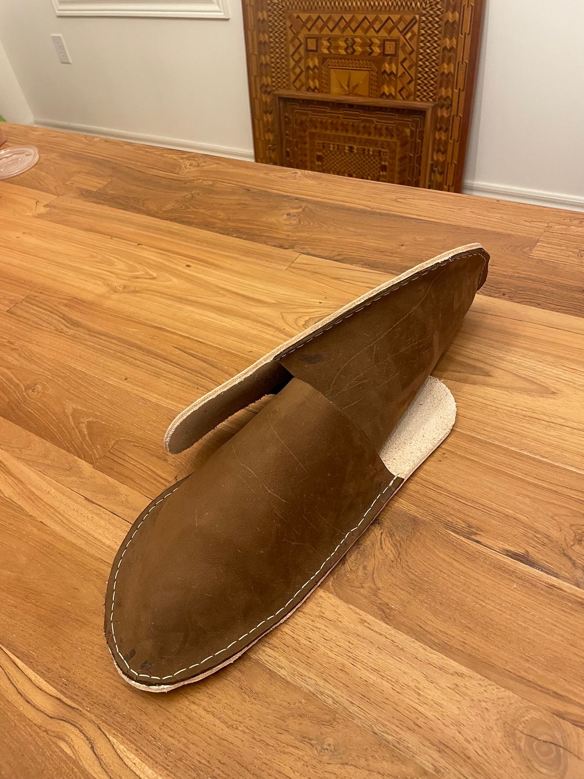 Photo by LastOfTheMohicans on October 6, 2023 of the Home Made Slipper in S.B. Foot Brown Spitfire.