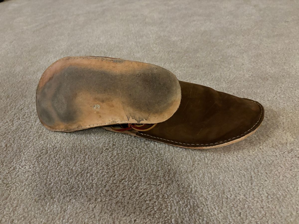 Photo by LastOfTheMohicans on December 1, 2023 of the Home Made Slipper in S.B. Foot Brown Spitfire.