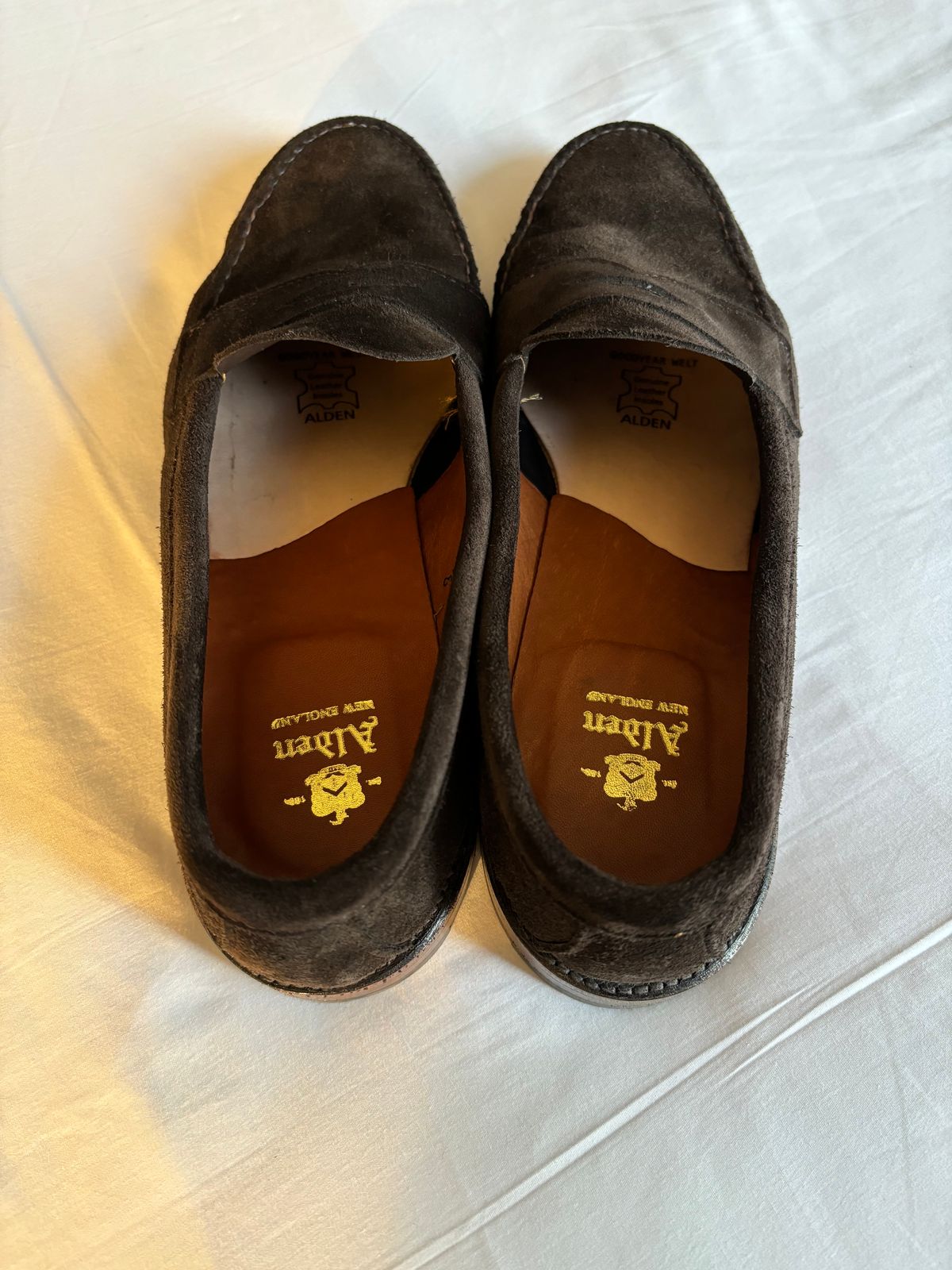 Photo by LastOfTheMohicans on October 14, 2024 of the Alden Leisure Handsewn Penny Loafer in Dark Brown Suede.