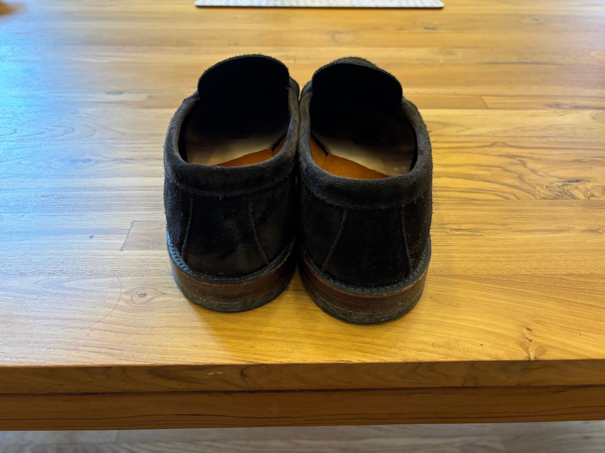 Photo by LastOfTheMohicans on November 3, 2024 of the Alden Leisure Handsewn Penny Loafer in Dark Brown Suede.