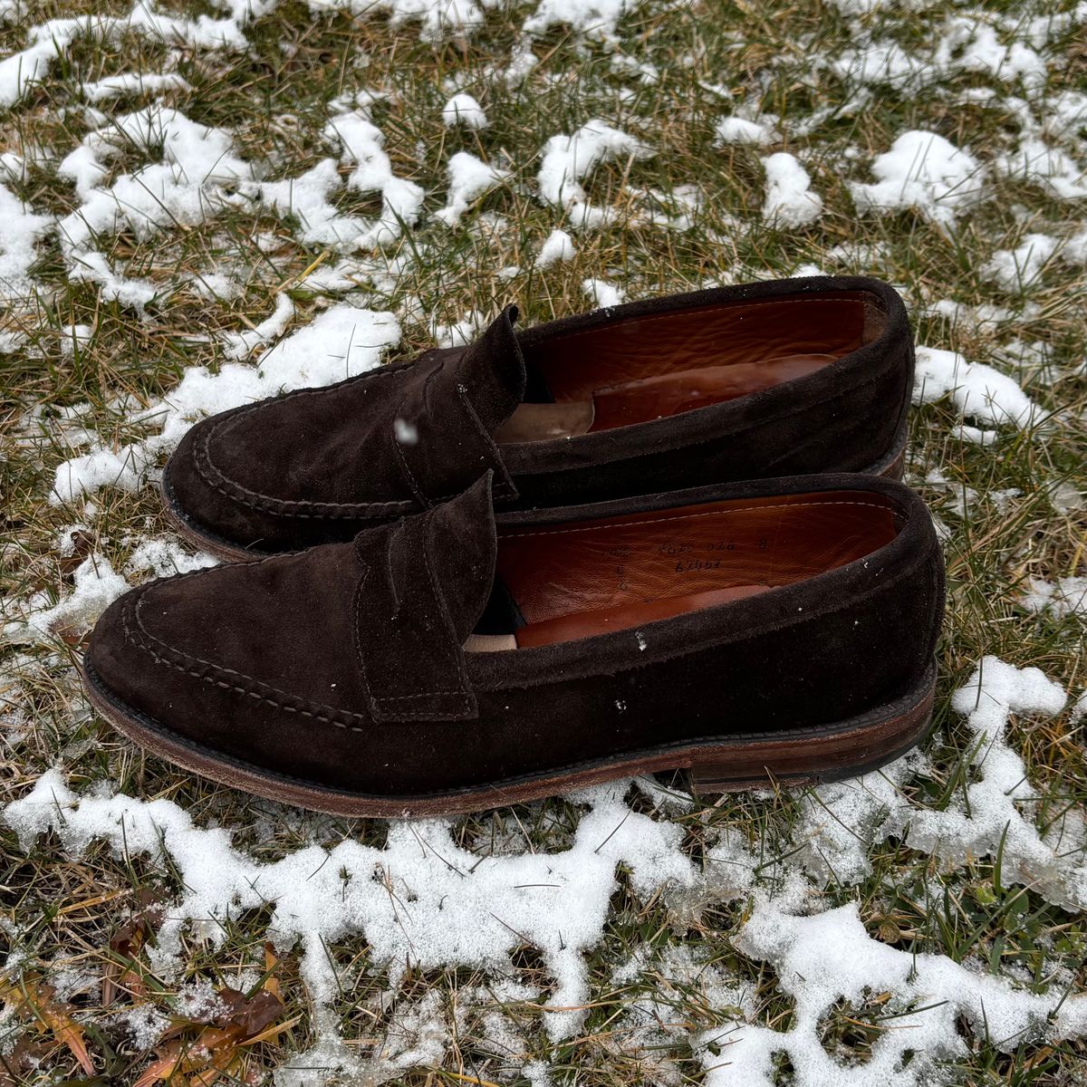 Photo by LastOfTheMohicans on January 3, 2025 of the Alden Leisure Handsewn Penny Loafer in Dark Brown Suede.