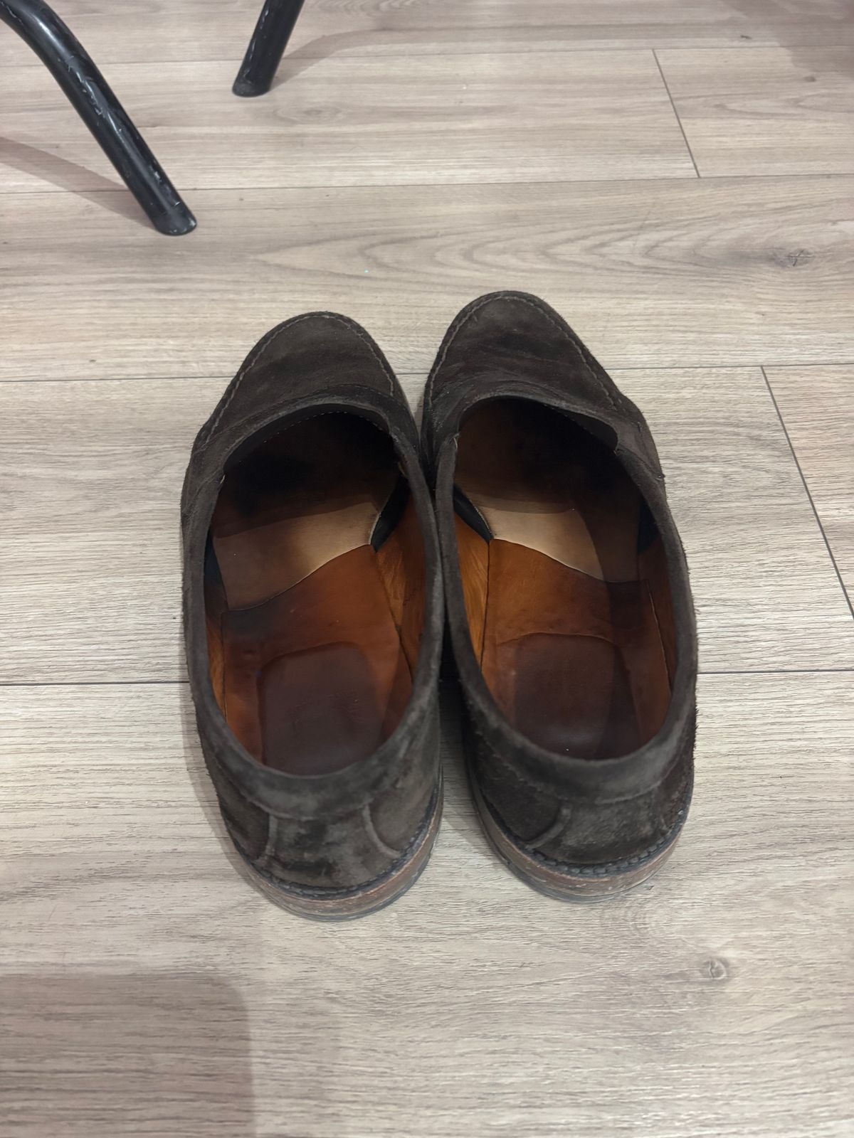 Photo by LastOfTheMohicans on February 5, 2025 of the Alden Leisure Handsewn Penny Loafer in Dark Brown Suede.