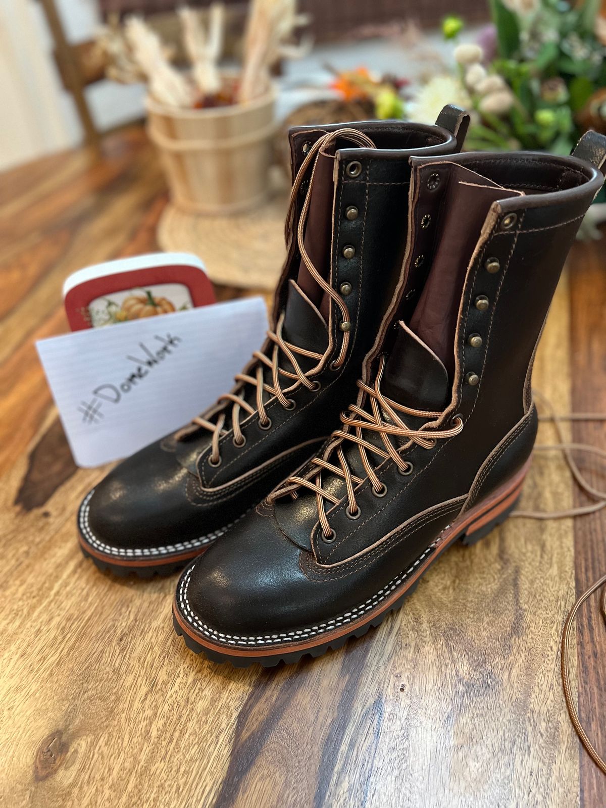 Photo by hopsandleather on October 1, 2022 of the Nicks Lace To Toe in Horween Brown Waxed Flesh.