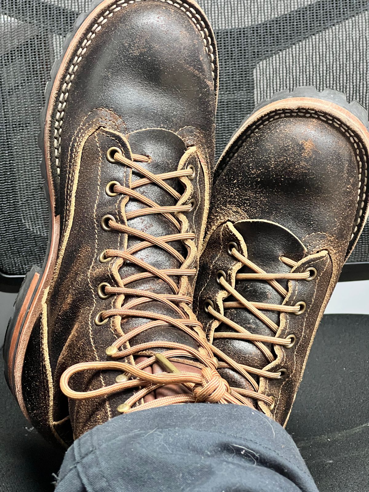 Photo by hopsandleather on October 21, 2022 of the Nicks Lace To Toe in Horween Brown Waxed Flesh.