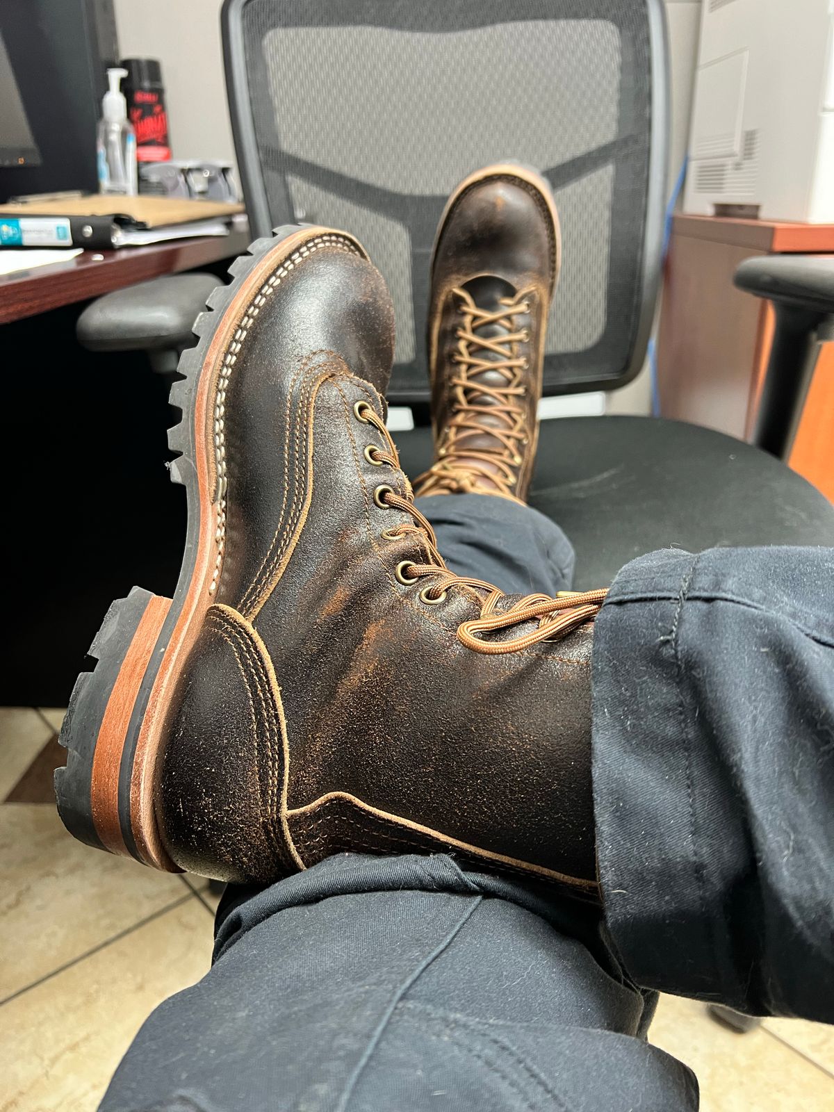 Photo by hopsandleather on October 21, 2022 of the Nicks Lace To Toe in Horween Brown Waxed Flesh.
