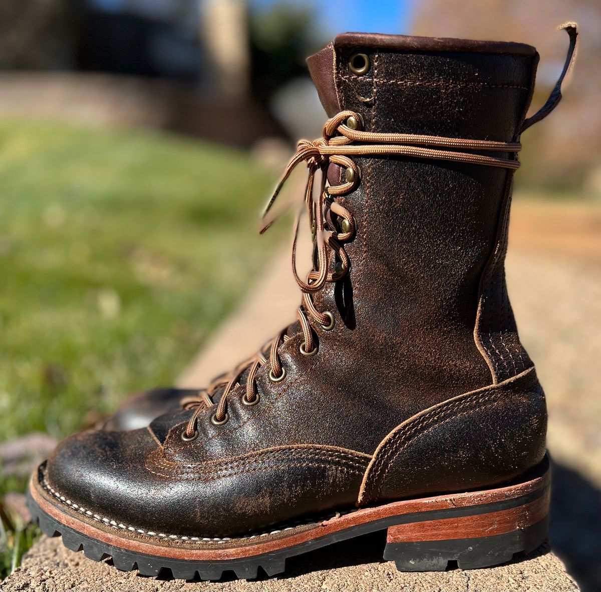 Photo by hopsandleather on November 1, 2022 of the Nicks Lace To Toe in Horween Brown Waxed Flesh.